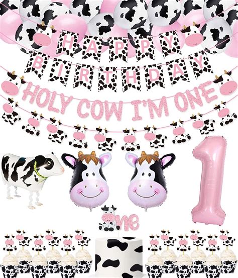 Buy 62 Packs Cow 1st Birthday Party Kit Holy Cow I M One Banner Happy