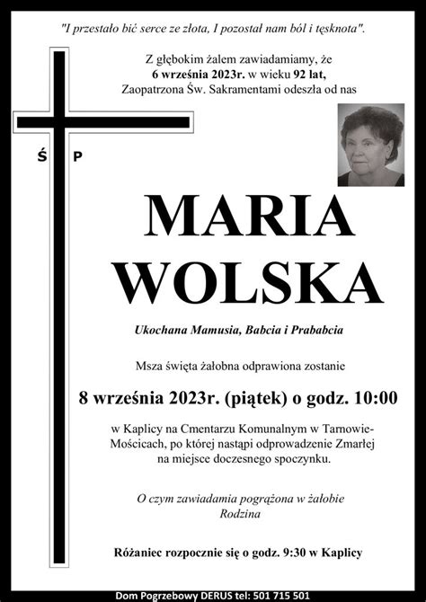 ŚP Maria Wolska A W Derus Usługi Pogrzebowe Tarnów