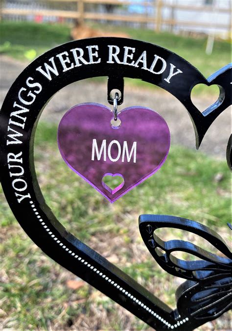 Personalized Heart Memorial Plaque Stake With Hanging Heart Etsy