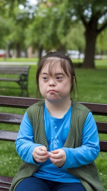 Front View Girl With Down Syndrome In Park Premium Ai Generated Image