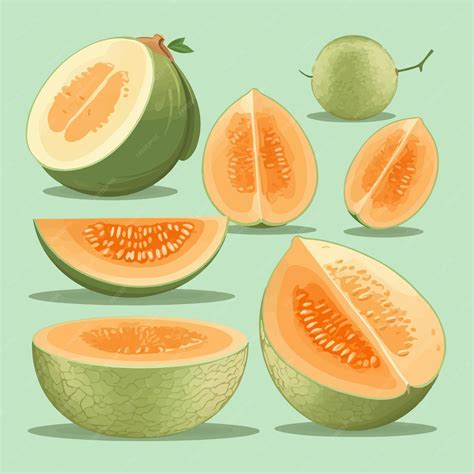 Conjunto De Ilustraciones Vectoriales De Melón Vector Premium