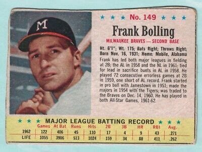 Post Frank Bolling Milwaukee Braves Ink On Back Ebay