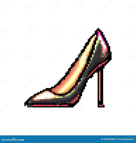 Pixel Art High Heel Shoe With Metallic Finish Vector Icon Design Stock Illustration