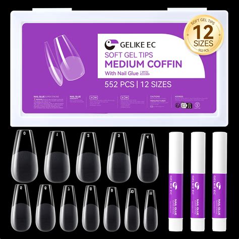 Gelike Ec 552pcs Medium Coffin Soft Gel Nail Tips With 3pcs Nail Glue