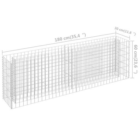 Drfeify Lit surélevé à gabion Acier galvanisé 180x30x60 cm 10676