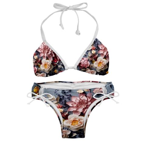 Fragmented Flowers Detachable Sponge Adjustable Strap Bikini Set Two