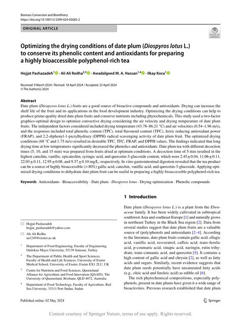 PDF Optimizing The Drying Conditions Of Date Plum Diospyros Lotus L