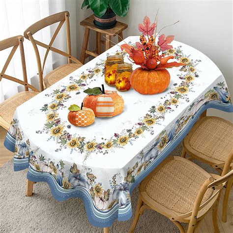 Oval Fall Pumpkin Tablecloth Maple Leaf Harvest Tablecloths Autumn Thanksgiving Table Cloth