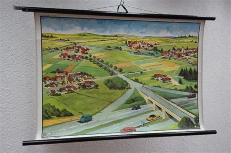 Alte Grosse Lehrtafel Stra En Und Dorftypen Wandkarte Rollkarte