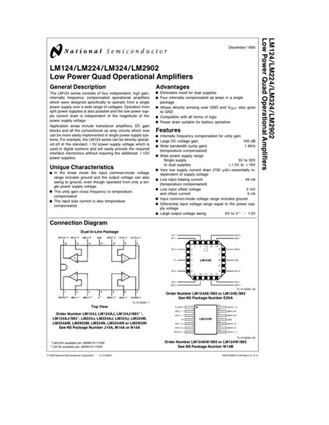 Lm Lm Lm Lm Low Power Quad Operational