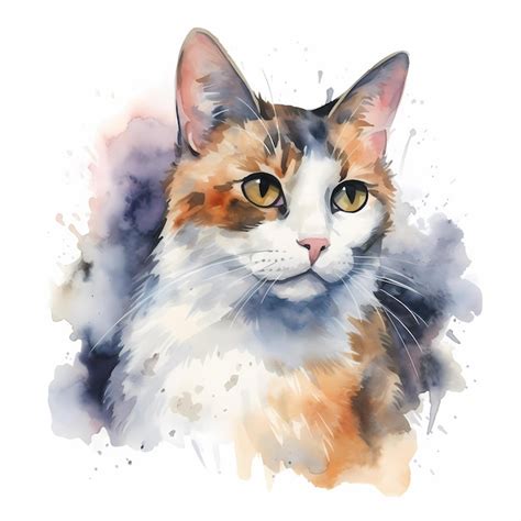 Premium Photo Dramatic Cat Watercolor Painting Isolated On White