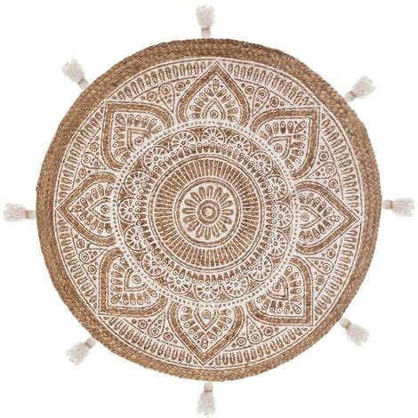 Tapis à pompons Rosalie jute D78cm Atmosphera créateur d intérieur