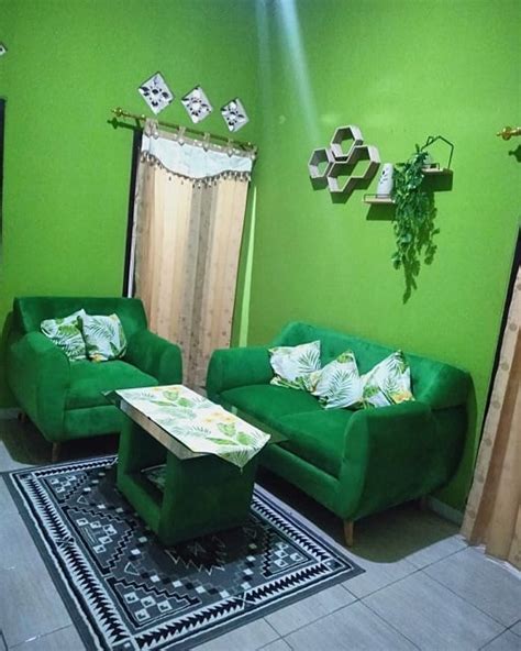 Desain Ruang Tamu Warna Hijau Yang Elegan Sedap Dipandang