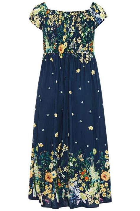 Navy And Yellow Floral Print Maxi Dress Sizes 16 36 Yours Clothing