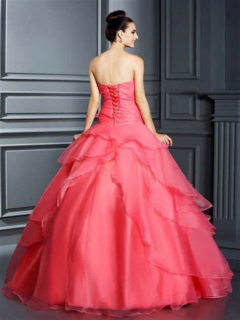 Ball Gown Strapless Hand Made Flower Sleeveless Long Organza