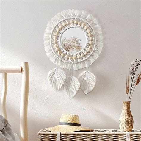 Somyting Miroir Mural Franges En Macram Boho Avec Pendentif En