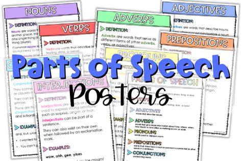 Parts Of Speech Posters Esl Classroom Bulletin Board Nouns 58 Off