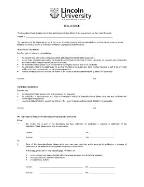 Fillable Online Library Lincoln Ac Thesis Declaration Form Library