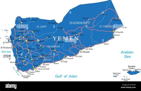 Highly Detailed Vector Map Of Yemen With Administrative Regions Main