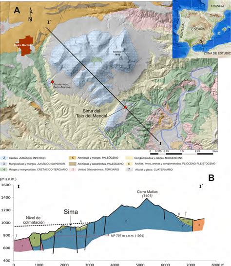 A Mapa geológico y localización geográfica de la zona de estudio con