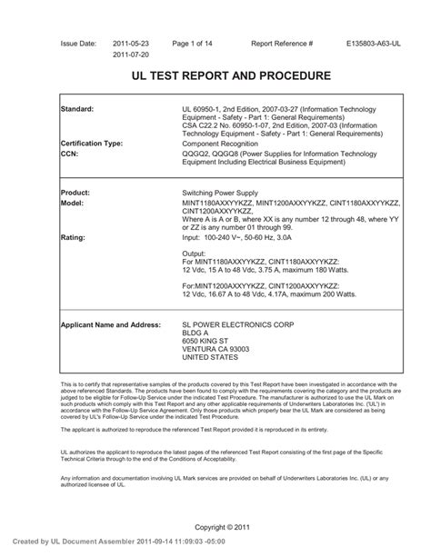 Ul Test Report And Procedure