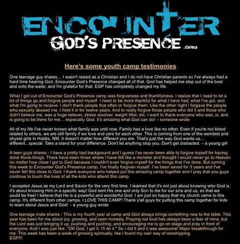 Camp Testimonies – Encounter God's Presence