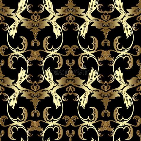 Gold Baroque Vector Seamless Pattern Old Style Floral Damask