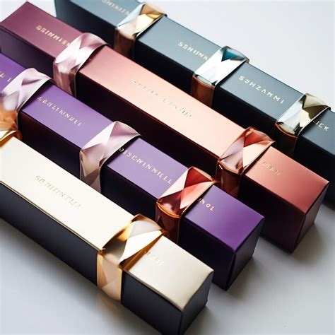 Premium AI Image A Row Of Purple Boxes Of Perfume Are Lined Up On A