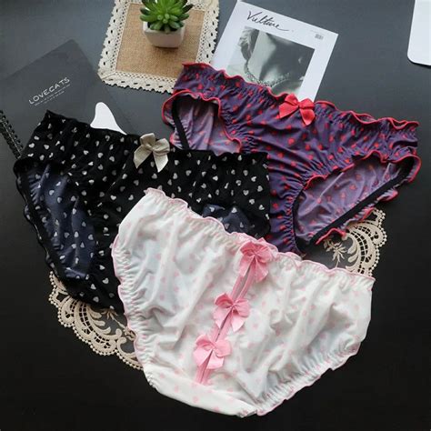 Japanese Girl Love Printing Hip Nylon Ice Silk Sexy Underwear Women Low Waist Sexy Hollow Ladies