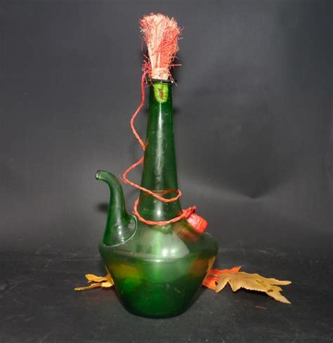 Mid Century Italy Green Glass Fiasco Wine Bottle Decanter With Etsy