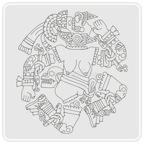 Monochrome Icon with Coyolxauhqui Aztec Goddess of the Moon Stock ...