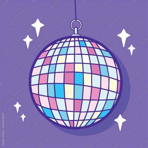 Funky Pop Disco Ball Vector Illustration Isolated On Purple Background