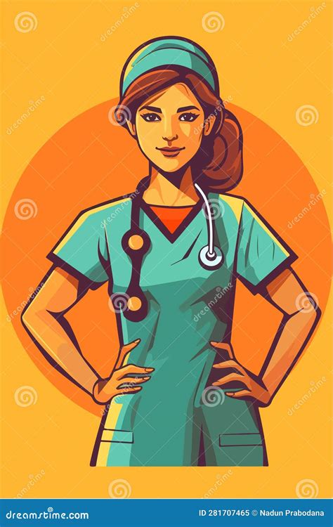 A Woman Nurse With A Stethoscope Vector Illustration Stock Vector Illustration Of Health