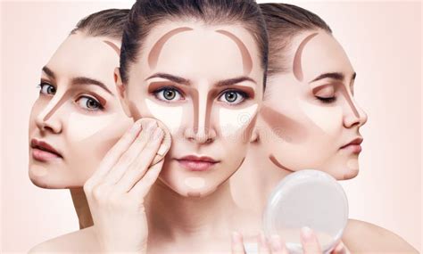 Collage Of Woman`s Faces With Contouring Makeup Stock Photo Image Of