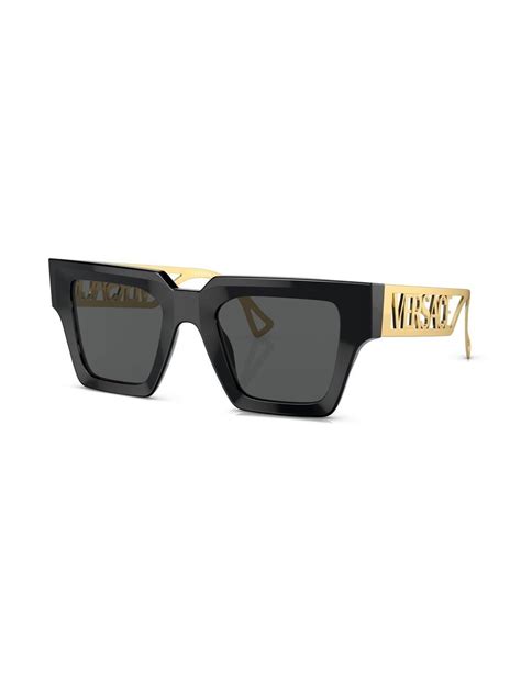 Versace Eyewear Logo Embossed Square Frame Sunglasses Black Farfetch Uk