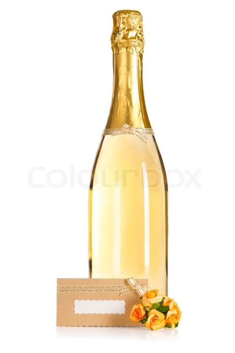 Bottle of champagne with wedding flower ... | Stock image | Colourbox
