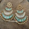 Three Layer Sea Green Meenakari Kundan Chandbali Earring FashionCrab