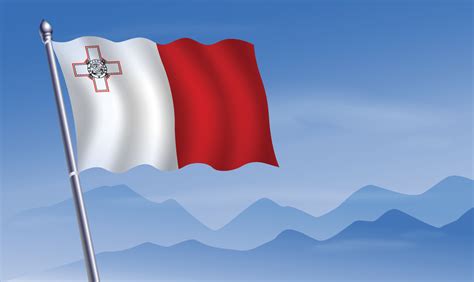 Malta Flag With Background Of Mountains And Sky Vector Art At