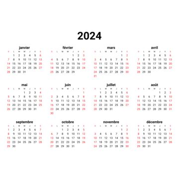 Calendario De Escritorio Simple Francés 2024 Vector PNG dibujos