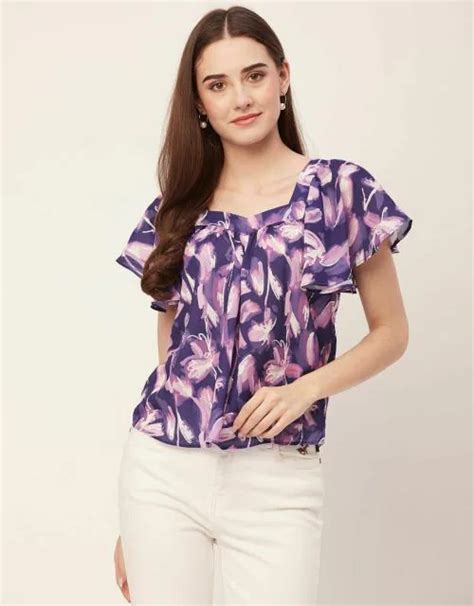 Buy Moomaya Sweetheart Neck Tops For Women Printed Short Flutter