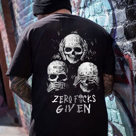 Zero Fucks Given Skulls Black Print T Shirt