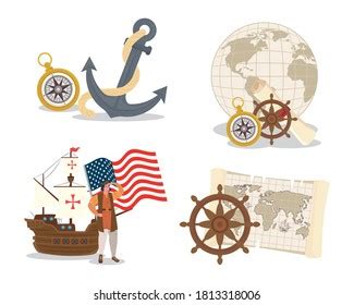 Christopher Columbus Cartoon Ship Icon Set Stock Vector (Royalty Free ...