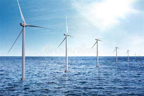 Floating Wind Turbines In Sea Alternative Energy Source Stock Image Image Of Nature