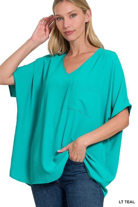 Zenana Women And Plus V Neck Woven Airflow Dolman Short Sleeve Blouse Top