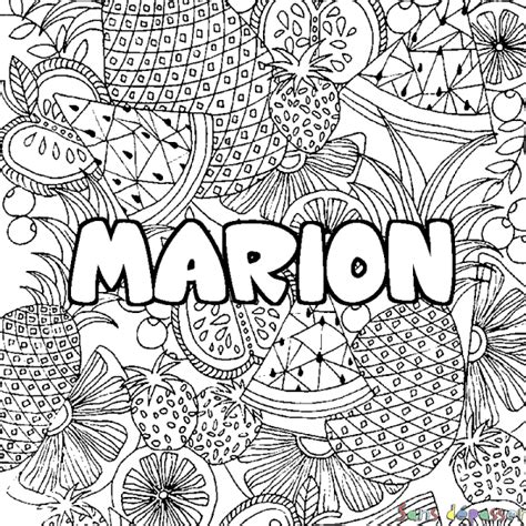 Coloriage prénom MARION décor Mandala fruits Sans Dépasser