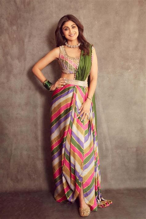 Shilpa Shetty Looks Her Stylish Best In A Pre Draped Leheriya Saree