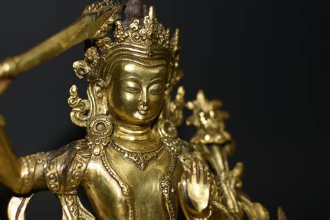 Gilt Bronze Smiling Manjushree Tibetan Buddha For Sale At 1stDibs