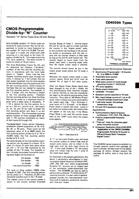 CD4059A Datasheet CMOS PROGRAMMABLE DIVIDE BY N COUNTER