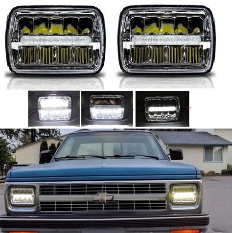 Pickup Truck LED 5x7 Inch Chrome Headlights 7x6 Inch Square LED