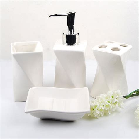 Elegant White Ceramic Bathroom Accessory 4piece Set Contemporary